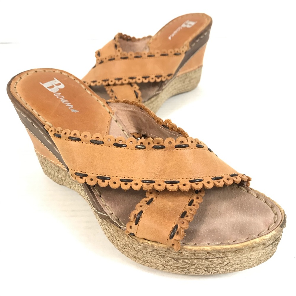 Brown Wedge Sandals by - Tan Leather Espadrille Wedges